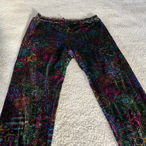 Vintage Ymaginer Patchwork Blue Velvet Leggings Made in France 90s Trippy Print - Picture 3 of 8